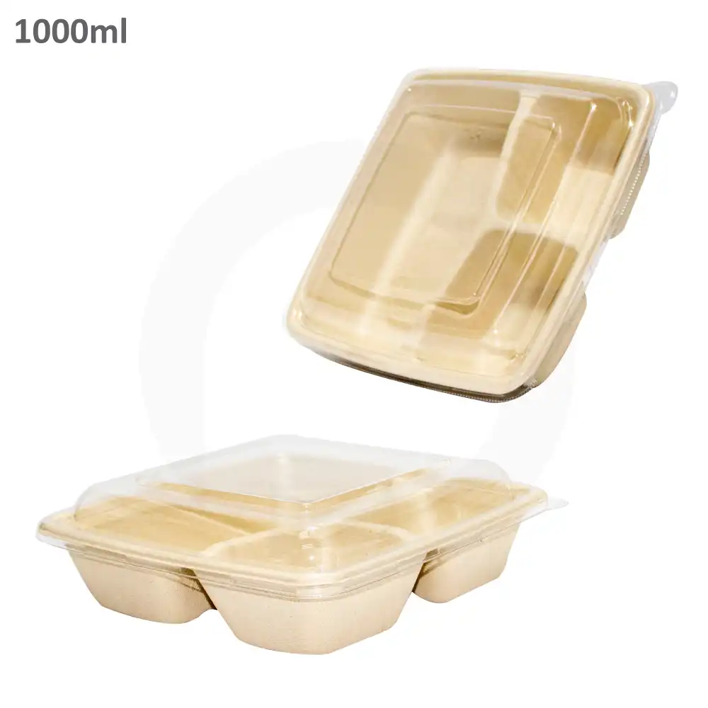 1000ml Bagasse Sugarcane Square 3-compartment Food Bowl 300/ctn