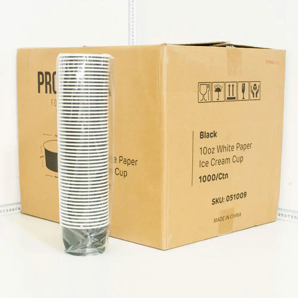 Black - 10oz White Paper Ice Cream Cup 1000/ctn