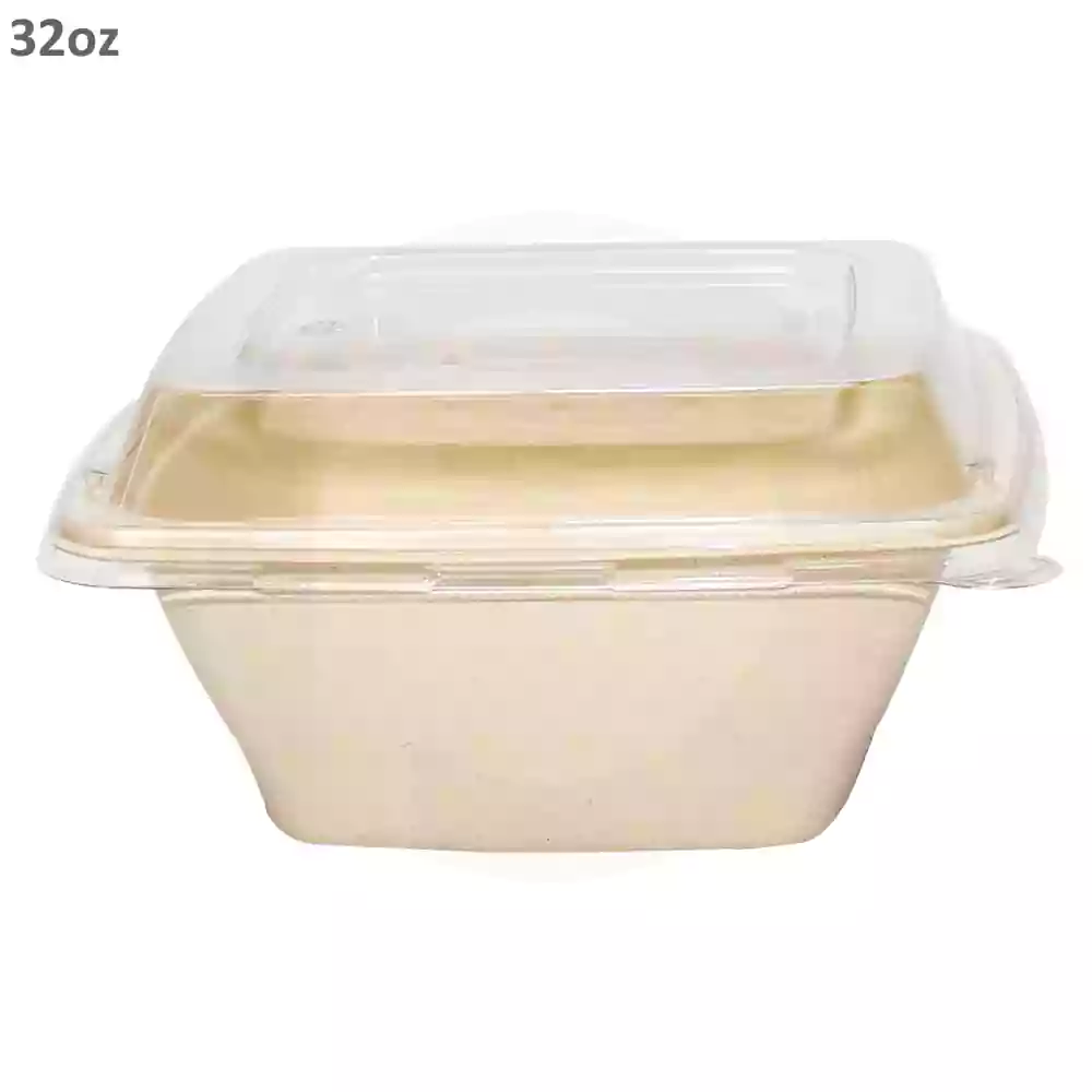 32oz Bagasse Sugarcane Square Food Bowl 300/ctn