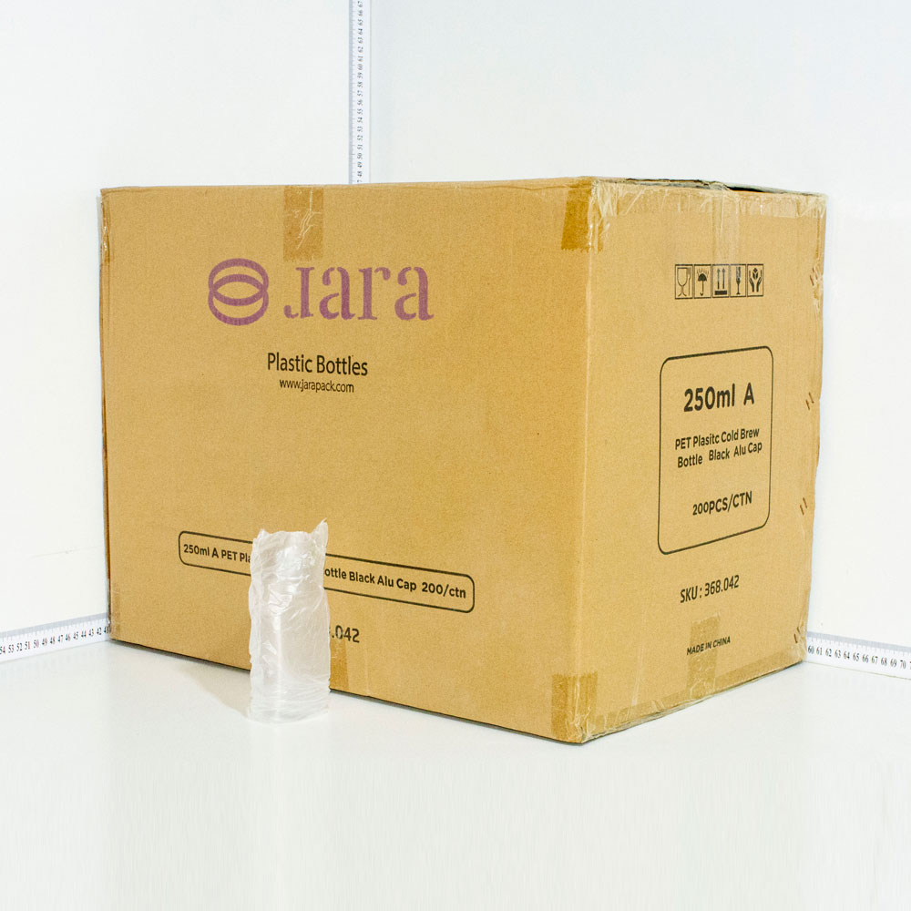 250ml A PET Plastic Cold Brew Bottle Black Alu Cap 200/ctn