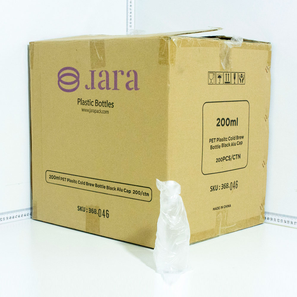 200ml PET Plastic Bottle with Black Alu Cap 200/ctn