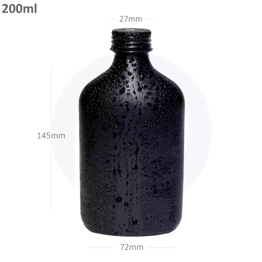 [027002] 200ml B Black Cold Brew Glass Bottle Black Alu Cap  50/Ctn