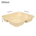 1000ml Bagasse Sugarcane Square 3-compartment Food Bowl 200/ctn